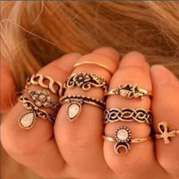 💍Beautiful❤️❤️10 Piece Ring Set💍Silver or Gold💍 - Picture 2 of 3